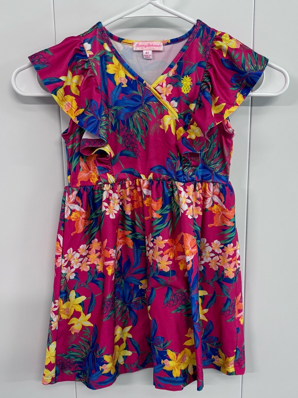 TOMMY BAHAMA toddler girl dress Size 4T Hawaiian floral Pink Ruffles Vacation